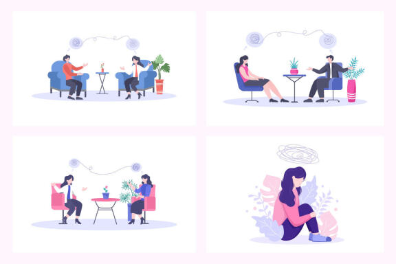 18 Mental Health Psychology Flat Illustration