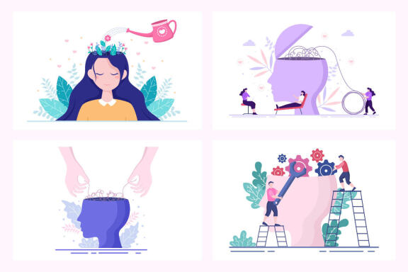 18 Mental Health Psychology Flat Illustration