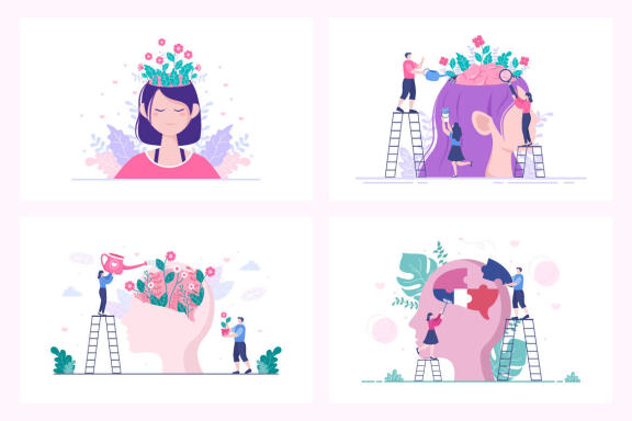 18 Mental Health Psychology Flat Illustration