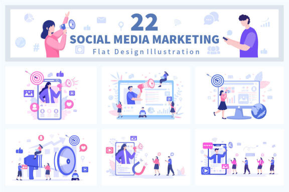22 Social Media Marketing Flat Illustration
