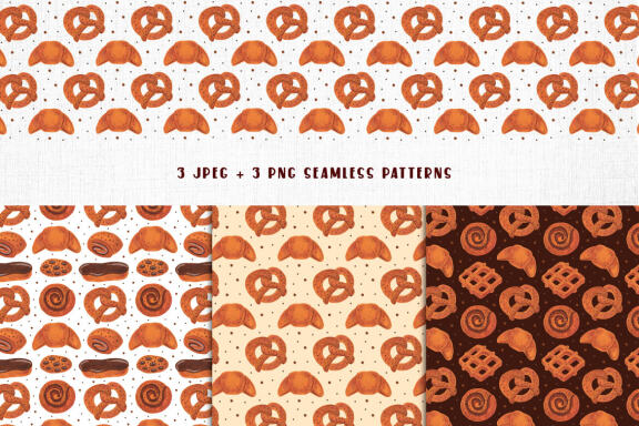Bakery illustrations. Card design. Seamless border, patterns
