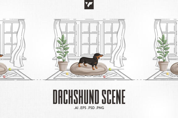 Dachshund Scene - Ai, EPS, PSD, PNG