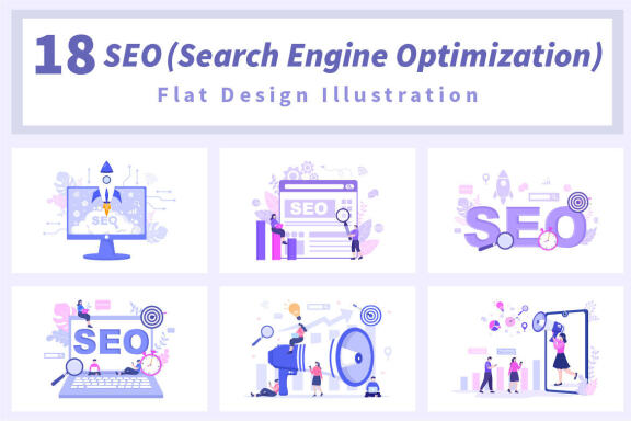 18 SEO Engine Optimization Vector Illustration