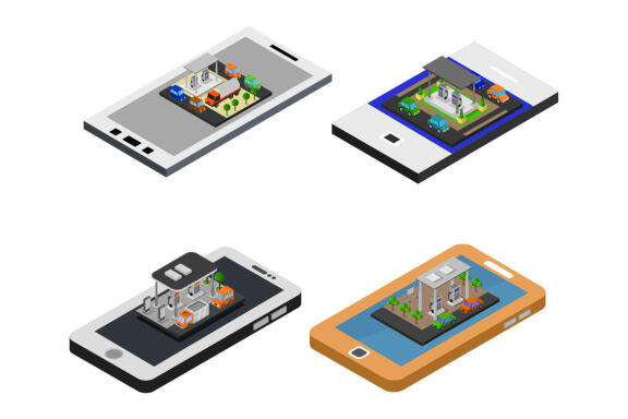 set of smartphones with gas station online