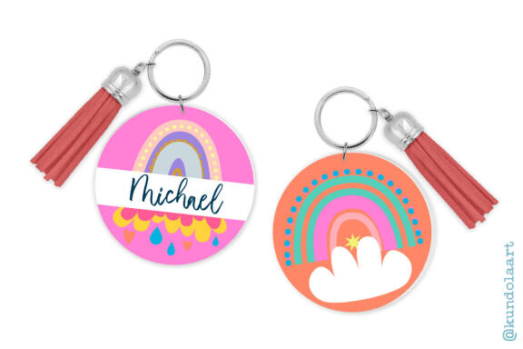Monograms Keychain Sublimation Rainbow Design, Key ring