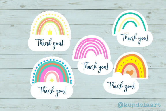 Thank you! Rainbow stickers. PNG. Digital and printed files.