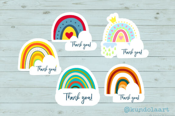 Thank you! Rainbow stickers. PNG. Digital and printed files.