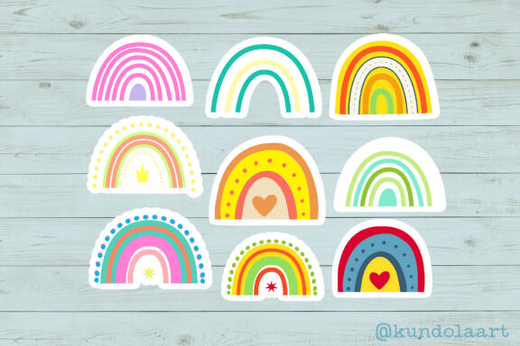 Thank you! Rainbow stickers. PNG. Digital and printed files.