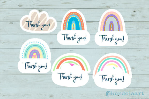 Thank you! Rainbow stickers. PNG. Digital and printed files.