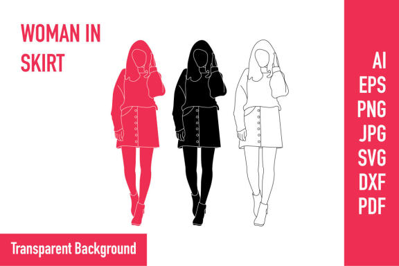 Vector illustration Women in Skirt. Flat style with outline