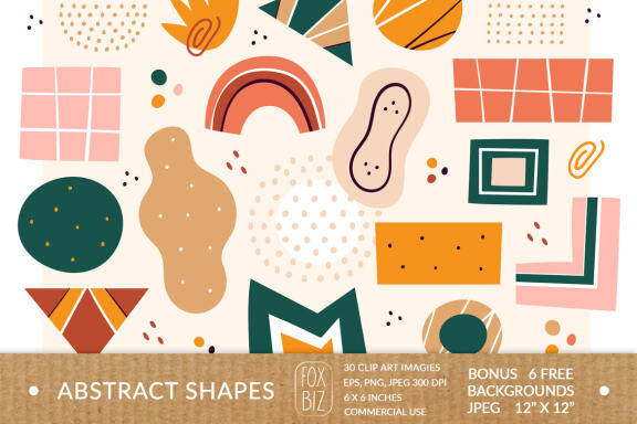 Abstract shapes clipart. Digital prints. Hand drawn vector