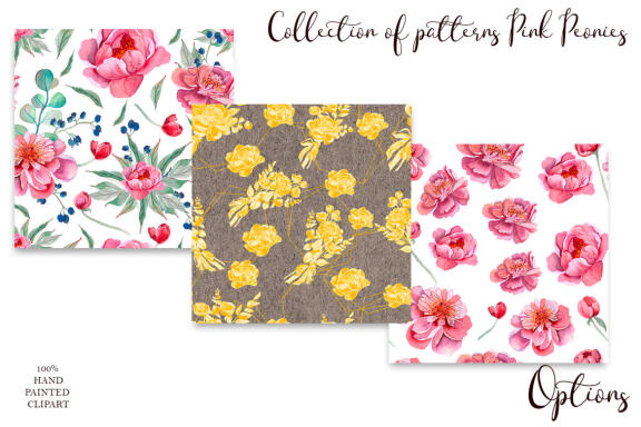Peonies digital paper, seamless pattern