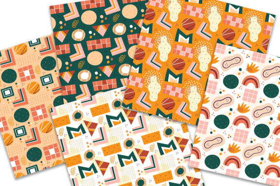 Abstract shapes hand drawn flat seamless patterns