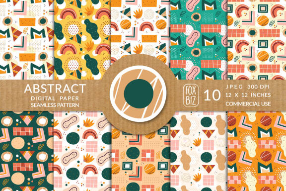 Abstract shapes hand drawn flat seamless patterns