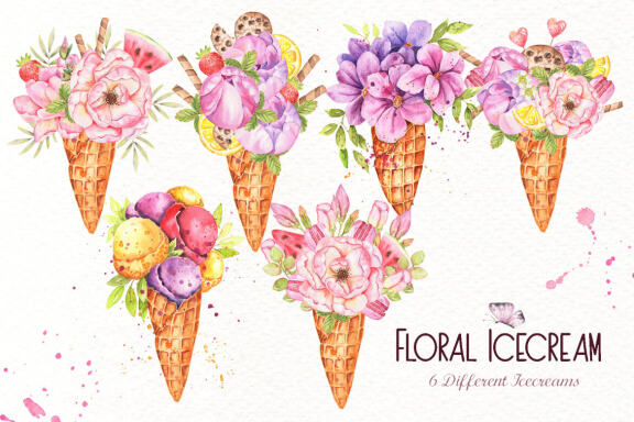 Floral Icecream Watercolor Set