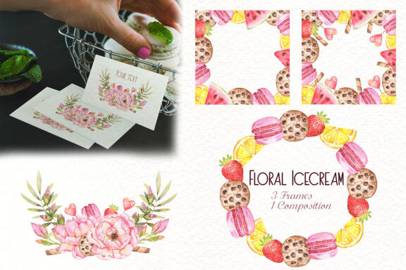 Floral Icecream Watercolor Set