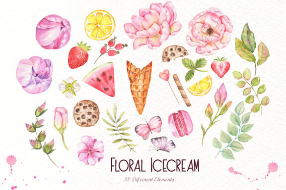 Floral Icecream Watercolor Set
