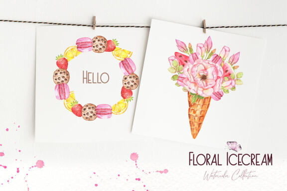 Floral Icecream Watercolor Set