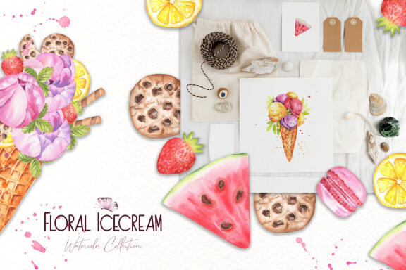 Floral Icecream Watercolor Set