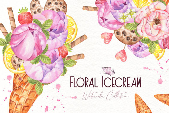 Floral Icecream Watercolor Set