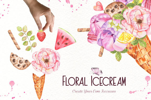Floral Icecream Watercolor Set