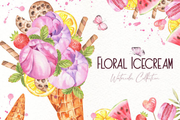 Floral Icecream Watercolor Set
