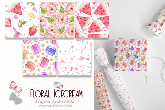 Floral Icecream Watercolor Set