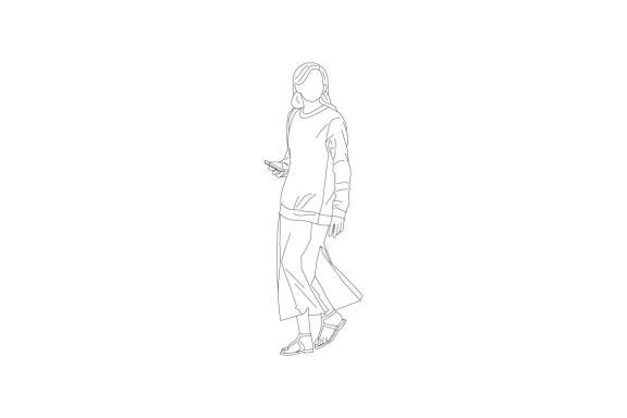 Vector illustration a elegant woman holds her cellphone, Flat style with outline