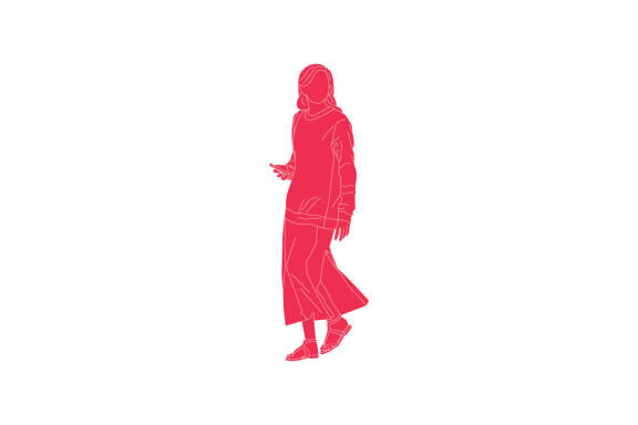 Vector illustration a elegant woman holds her cellphone, Flat style with outline