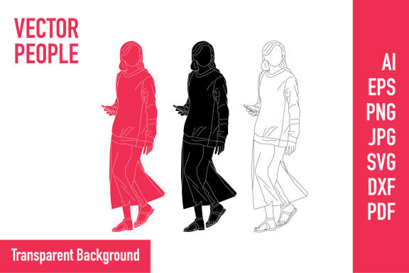 Vector illustration a elegant woman holds her cellphone, Flat style with outline