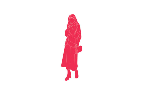 Vector illustration of woman in winter outfit, Flat style with outline