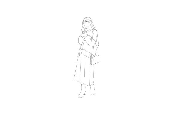 Vector illustration of woman in winter outfit, Flat style with outline