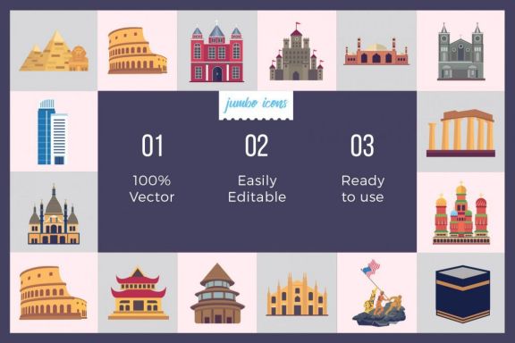 Flat Vector Icons Monument Pack