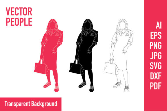 Vector illustration of elegant woman pose casually, Flat style with outline