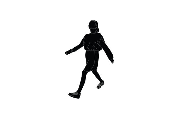 Vector illustration of casual woman walking on the sideroad, Flat style with outline