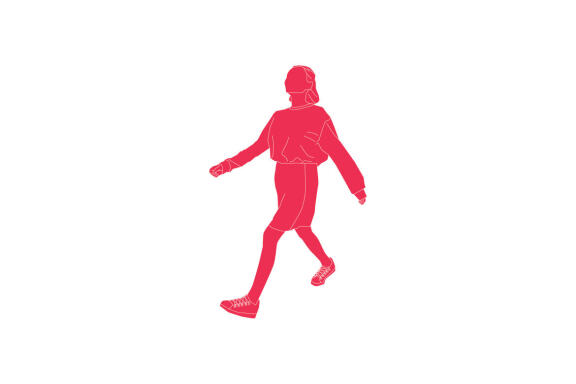 Vector illustration of casual woman walking on the sideroad, Flat style with outline