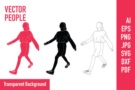 Vector illustration of casual woman walking on the sideroad, Flat style with outline