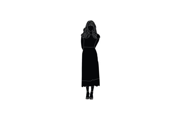 Vector illustration of elegant woman posing, Flat style with outline