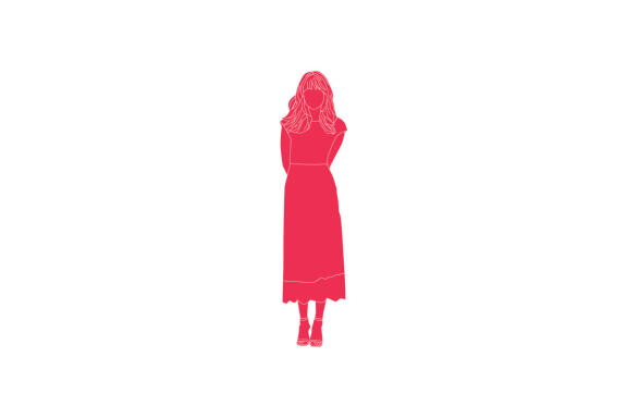 Vector illustration of elegant woman posing, Flat style with outline