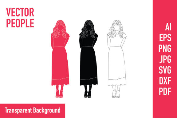 Vector illustration of elegant woman posing, Flat style with outline