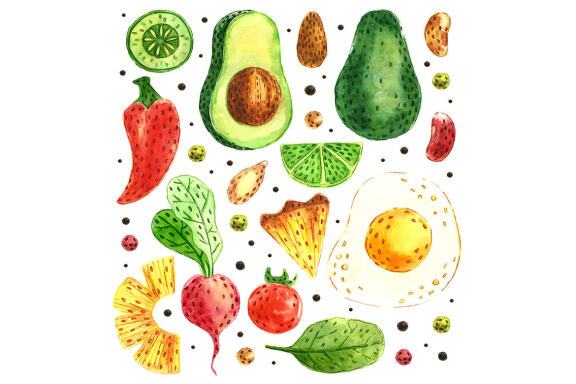 Aquarel hand drawn digital Healthy eating pack