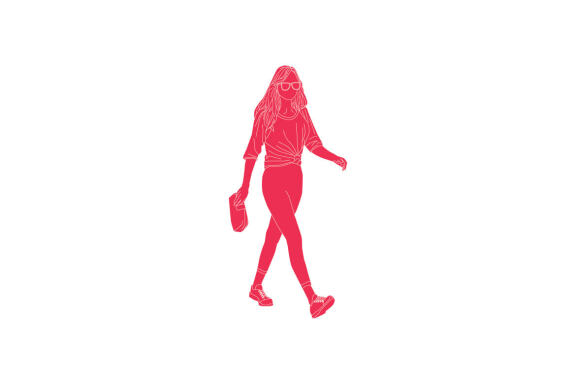 Vector illustration of casual woman walking on the sideroad, Flat style with outline
