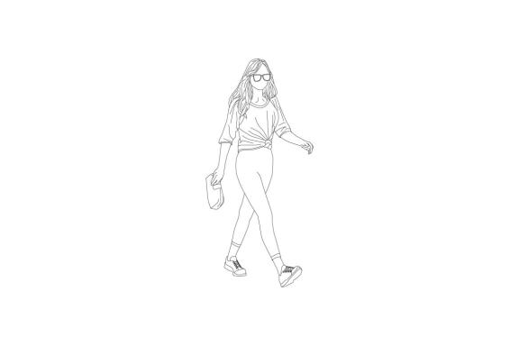 Vector illustration of casual woman walking on the sideroad, Flat style with outline