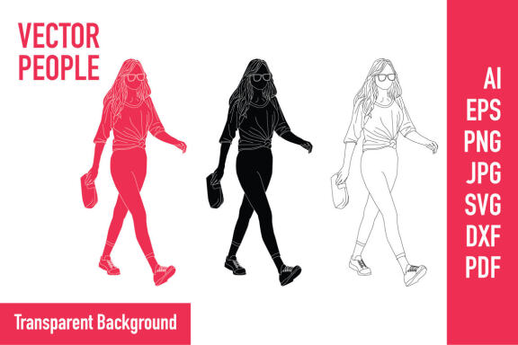 Vector illustration of casual woman walking on the sideroad, Flat style with outline