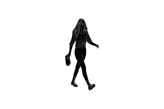 Vector illustration of casual woman walking on the sideroad, Flat style with outline