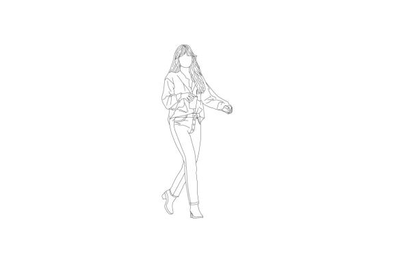 Vector illustration of casual woman walking on the sideroad, Flat style with outline