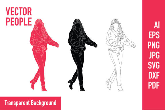 Vector illustration of casual woman walking on the sideroad, Flat style with outline