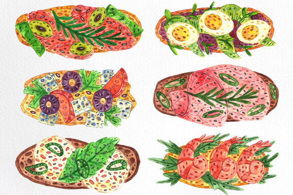 Bruschettas high quality watercolor clip art