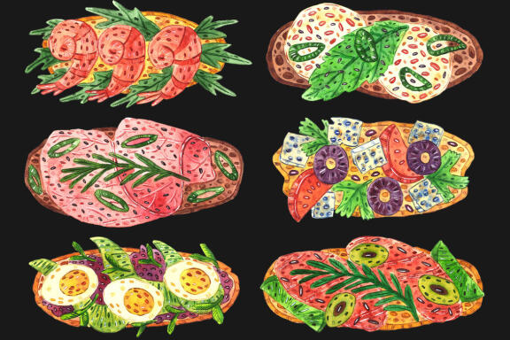 Bruschettas high quality watercolor clip art