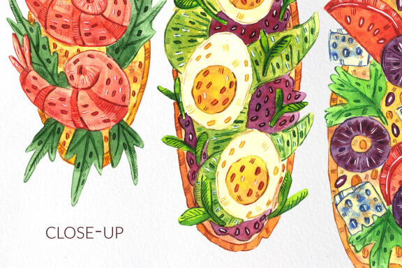 Bruschettas high quality watercolor clip art